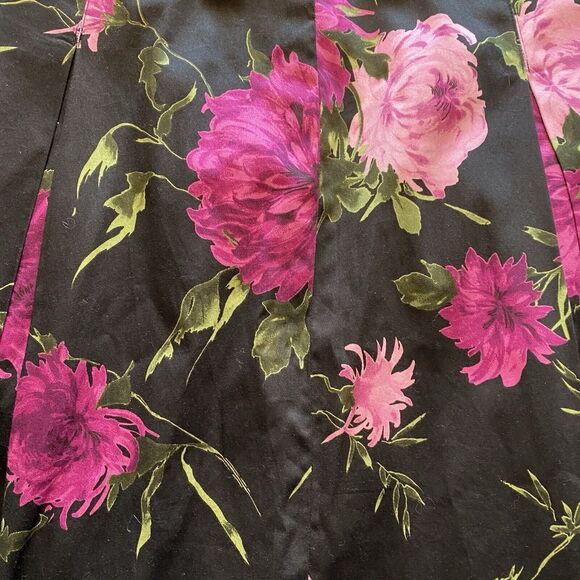 Talbots Floral Skirt Black Pink Purple Cotton Pleated Lined Back Zip Size 12P - Picture 3 of 9